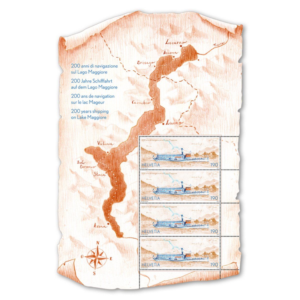 Tutti i francobolli: 2026 Schweiz Spezialbogen "Schiffahrt Lago Maggiore" ** – Nuovo (secondo la descrizione) da Nuglar venduto da Stamp88