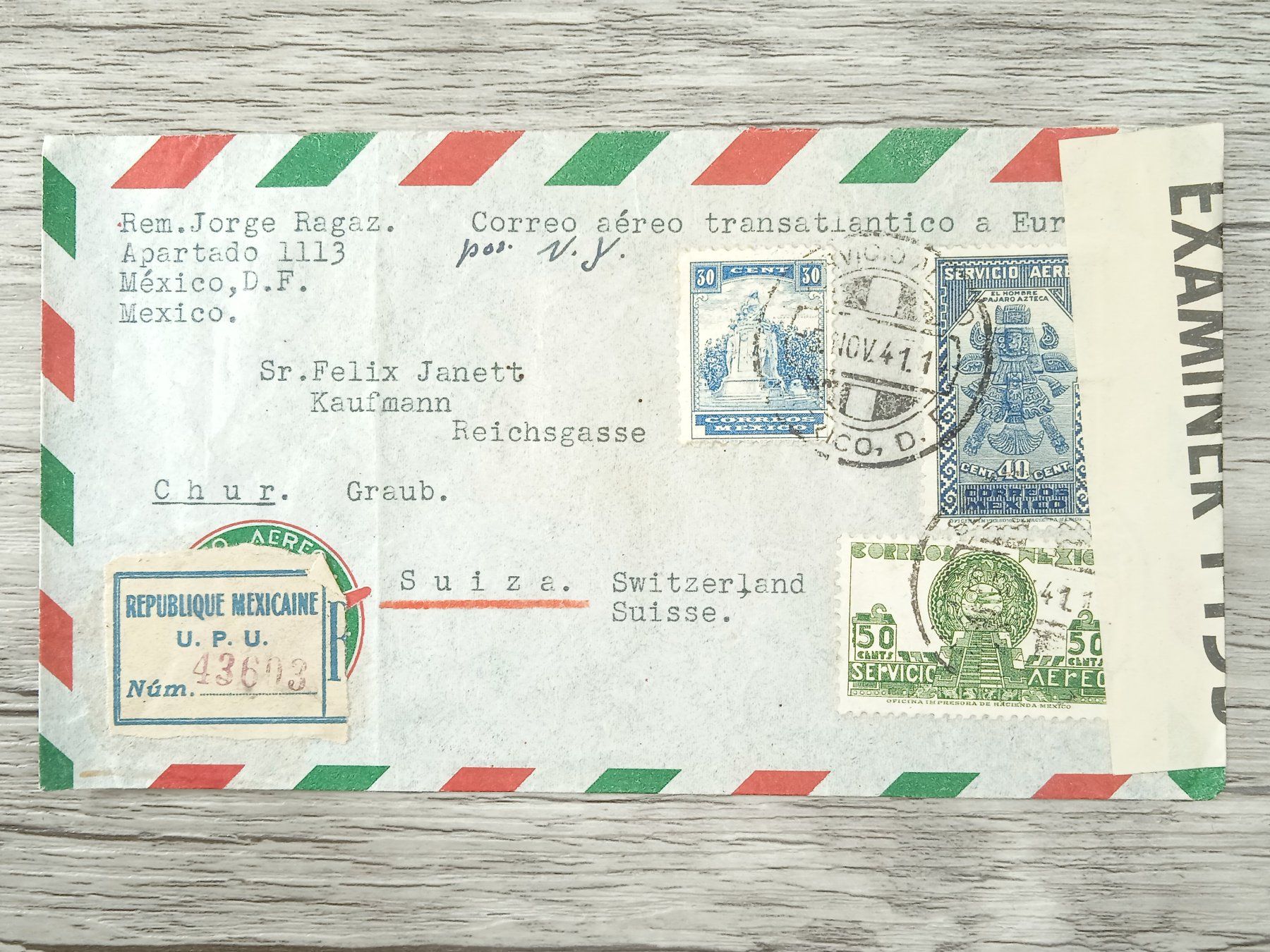 Tutti i francobolli: TR97 Enveloppe + Timbre Mexique 1941 – Usato da Cousset venduto da Patrick_Collections