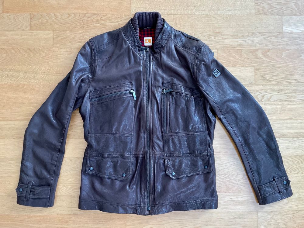 Boss Jacke Hugo Boss Lederjacke Blau Bikerjacke Hugo Boss