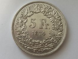 5 CHF 1874 Helvetia Fünfliber Münze Franken