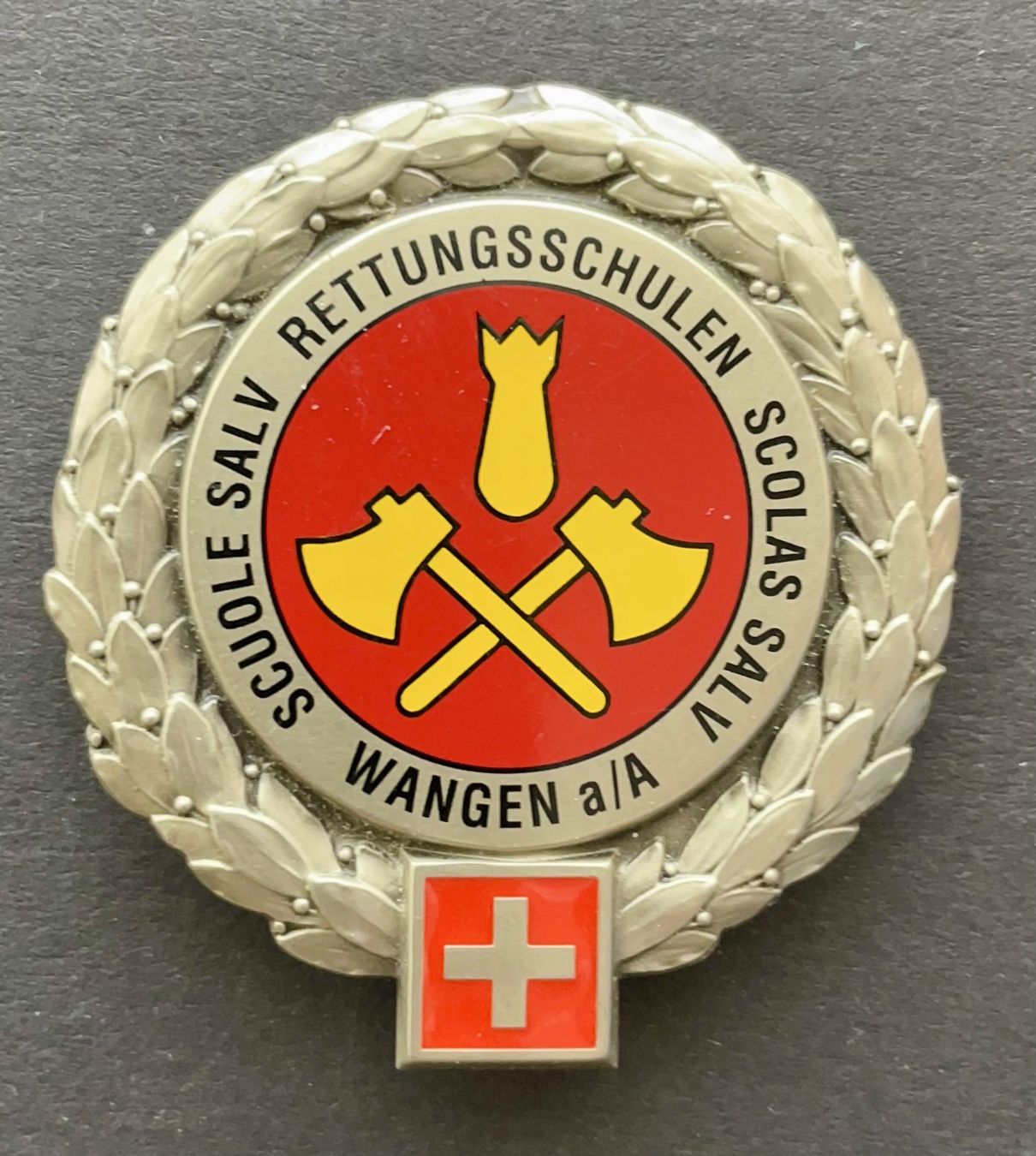 Schweizer Armee Placchette & Badge: Béret Emblem RETTUNGSSCHULEN Wangen a/A - 1990s – Usato da Savosa venduto da Rekruten 2