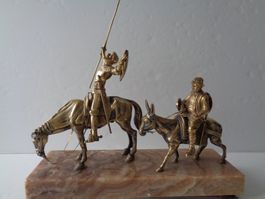 Don Quijote und Sancho Panza Messing auf Marmorsockel