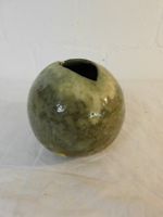 Keramik Vase Kugelvase Grün-Beige Deko Vintage Herbst!