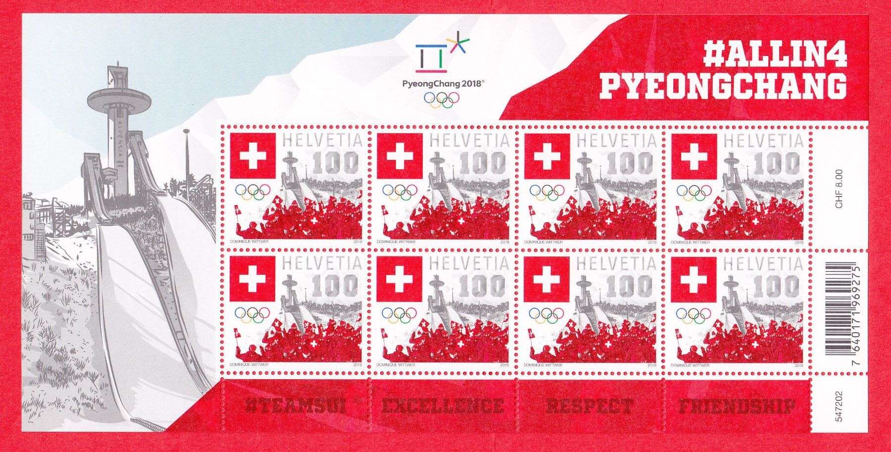 Tutti i francobolli: 2018 Kleinbogen  SWISS OLYMPIC   ** Postfrisch **  8x 1Fr. – Nuovo (secondo la descrizione) da Adliswil venduto da Aenti