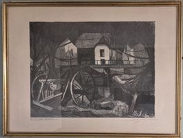 Lithographie signée Donzelot "la batheuse " Doubs Suisse