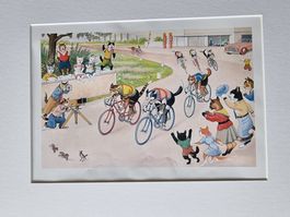 DER FRÖHLICHE KATZENSPORT BILD MONTIERT AUF PASSEPARTOUT