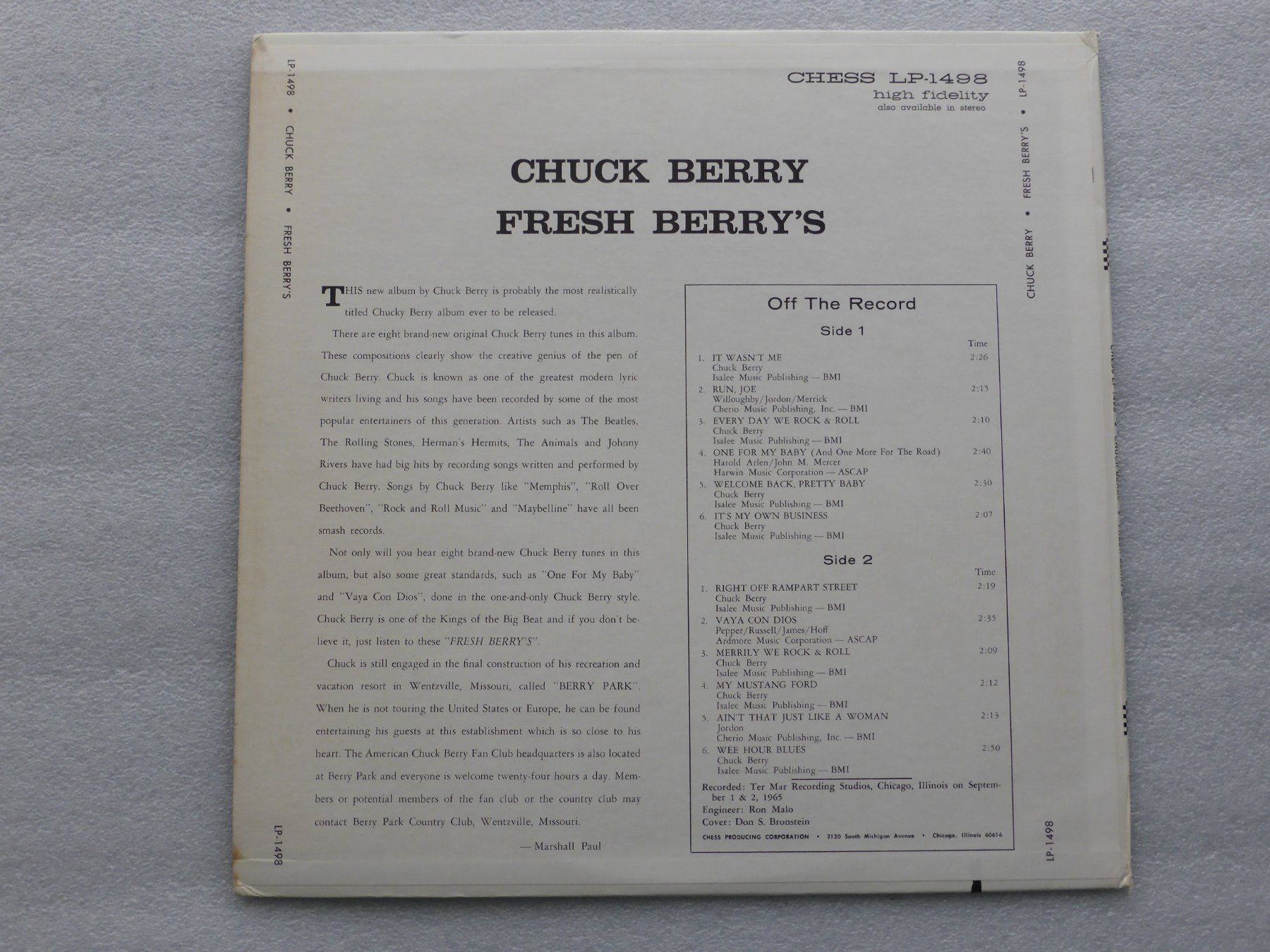 Schallplatten: VINYL  LP  CHUCK BERRY – Gebraucht aus Küssnacht am Rigi von Sunnestrahl 3