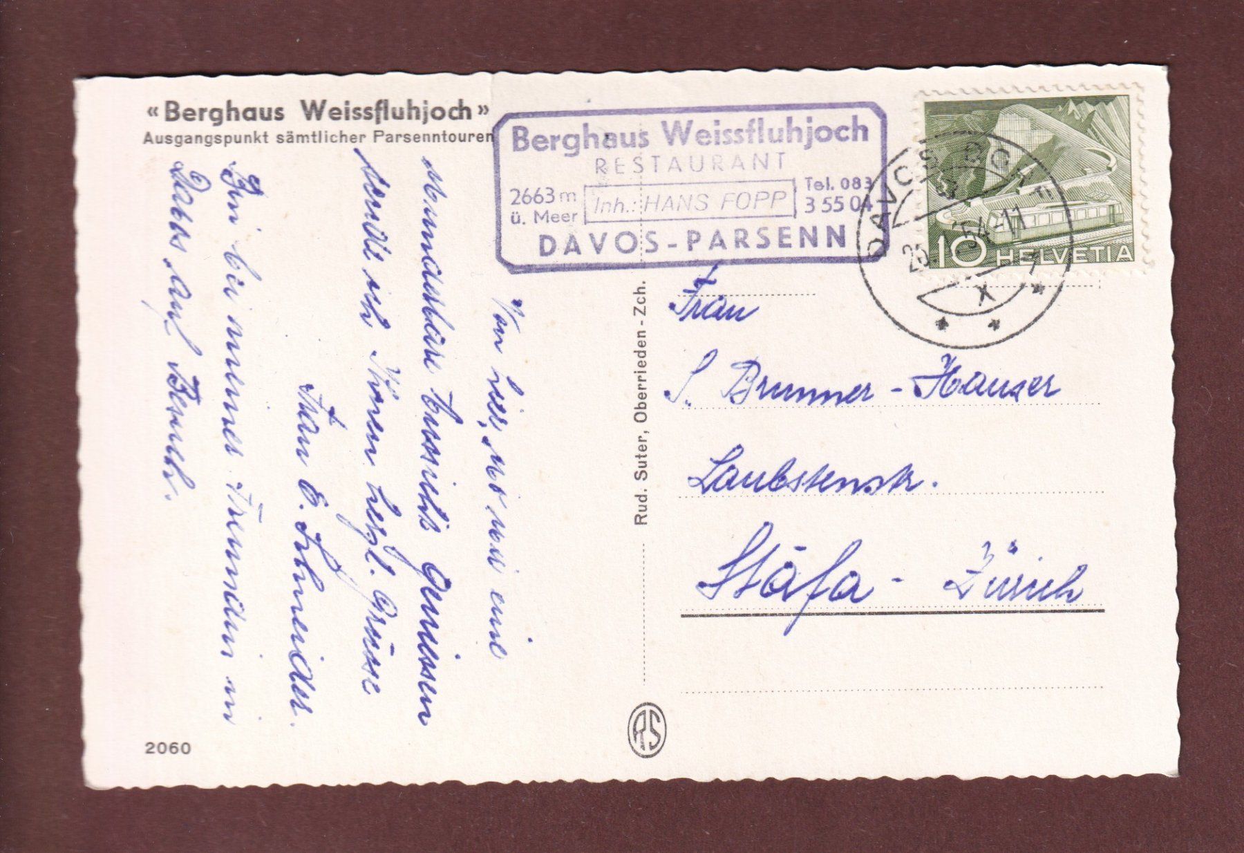 Cartoline postali: Berghaus WEISSFLUHJOCH - 1954 – Usato da Pully venduto da nicecards-shop 1