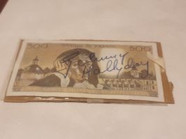 Billet ancien de 500 franc français dédicacé Johnny Hallyday