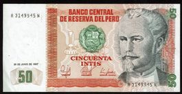 Banknote, Peru, 50 Intis, 1987