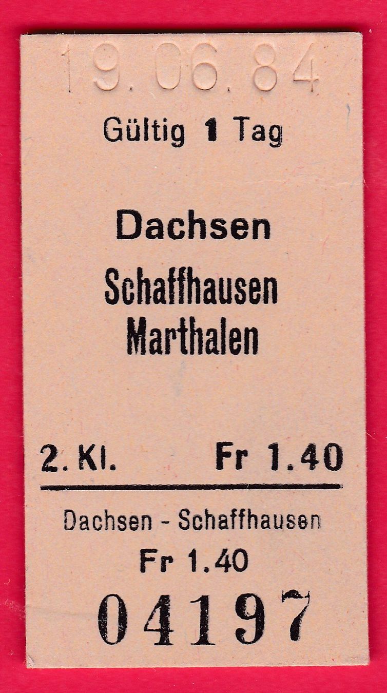 Tickets: KARTON BILLETT, DACHSEN - MARTHALEN, 2.KLASSE, EINFACH – Gebraucht aus Oberrieden von Gebirgsstelze