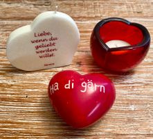 3er Set Herz Kerzen/Deko