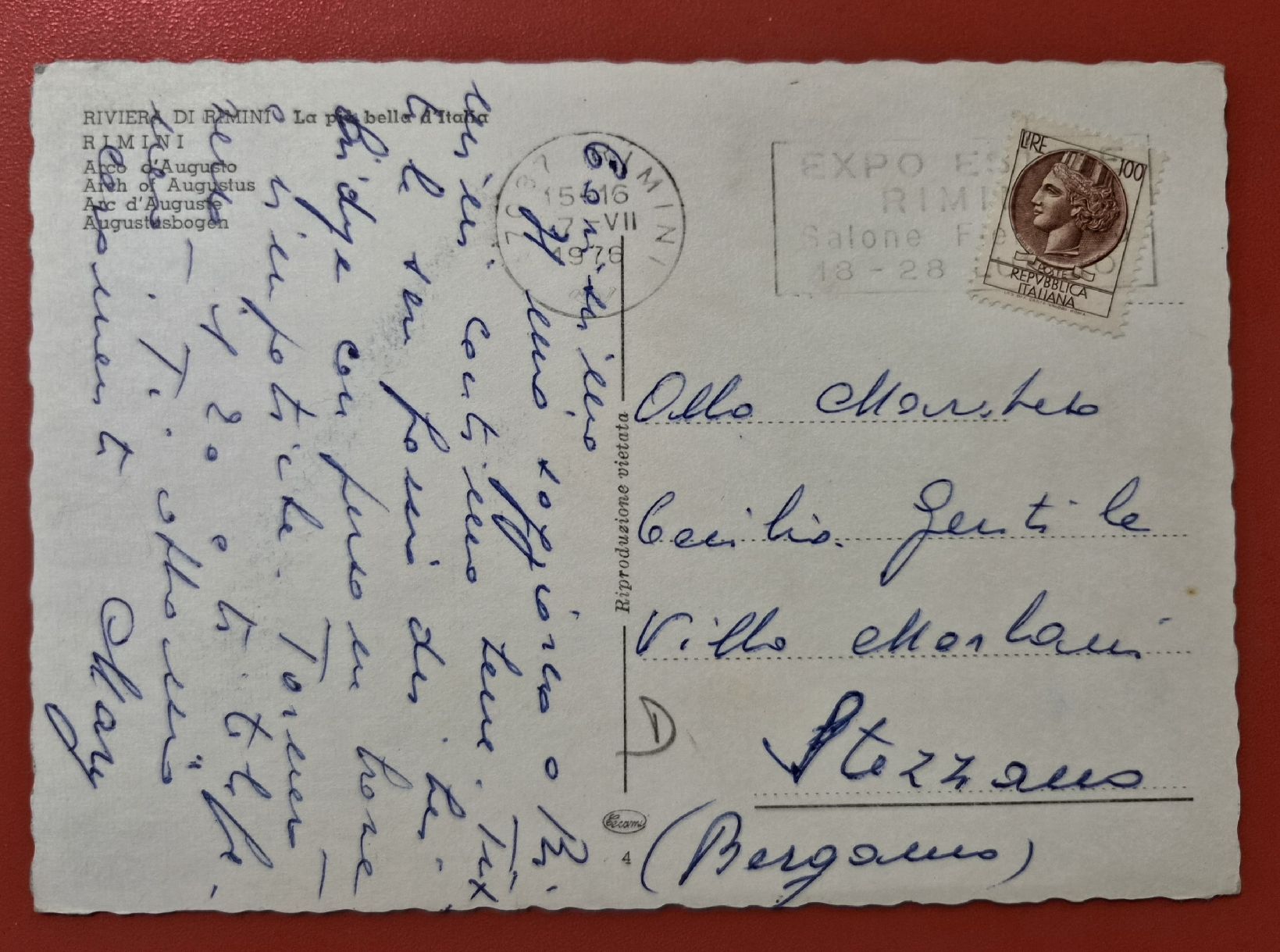 Cartoline postali: Rimini Augustusbogen 1976 – Usato da Melchnau venduto da Arthurius 1