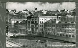 AK sw Thun BE Kaserne mit Soldat,Mönch und Jungfrau ≈ 1955