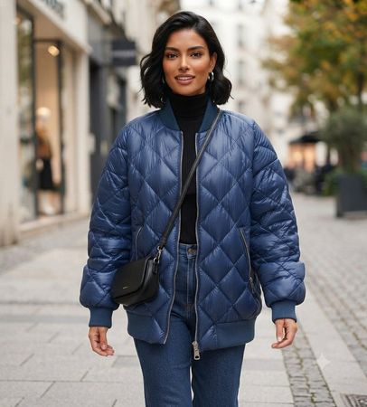 H&M Daunenjacke Bomber Oversize Gr. M, blau gesteppt