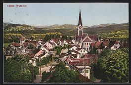 AK Wetzikon, Totale mit Kirche, 1918