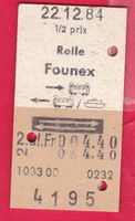 KARTON BILLETT, ROLLE - FOUNEX, 2.KLASSE, RETOUR, HALBTAX