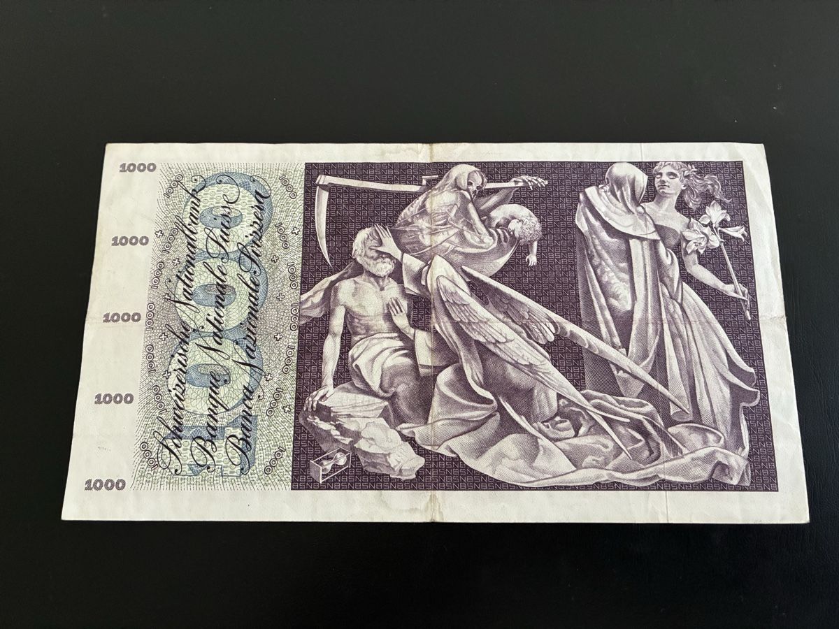 Banknoten: 1000 Franken 1973 – Gebraucht aus Dällikon von Woldbanknoten 2