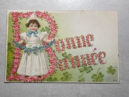 Buchstaben Postkarte "B-onne Année", Glücksklee