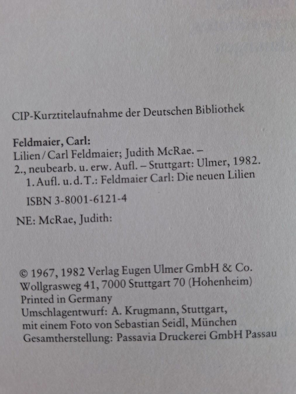Libri: Lilien Buch, Feldmaier McRae Ulmer 1982 – Usato da Zürich venduto da t24_de 1