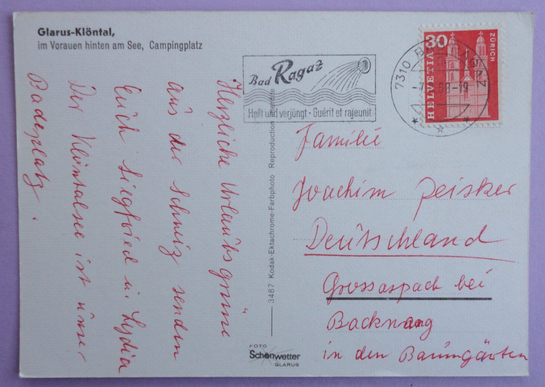 Cartoline postali: Glarus-Klöntal – Usato da Fétigny venduto da Billy2miny 1