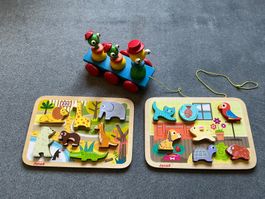 Holzspielzeug: lustiges Nachziehspielzeug und 2 Puzzle,