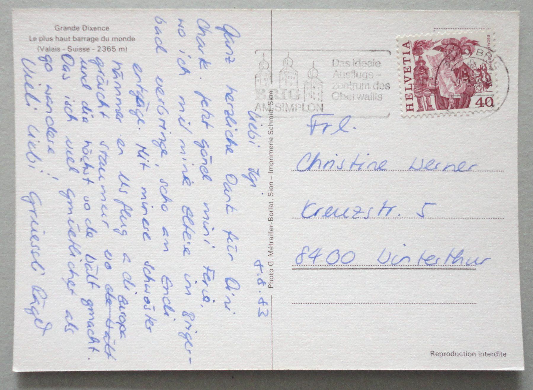 Cartoline postali: Barrage de la Grande Dixence – Usato da Fétigny venduto da Billy2miny 1