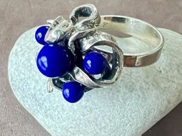 Skulptural Designer Ring Silber 925+MP Lasurit leuchtendblau