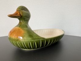 Vintage Keramik Enten-Schale im französischen Barbotine-Stil