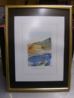 Villefranche sur Mer Aquarell 1988 Maler: F. Serra, Holzrahm