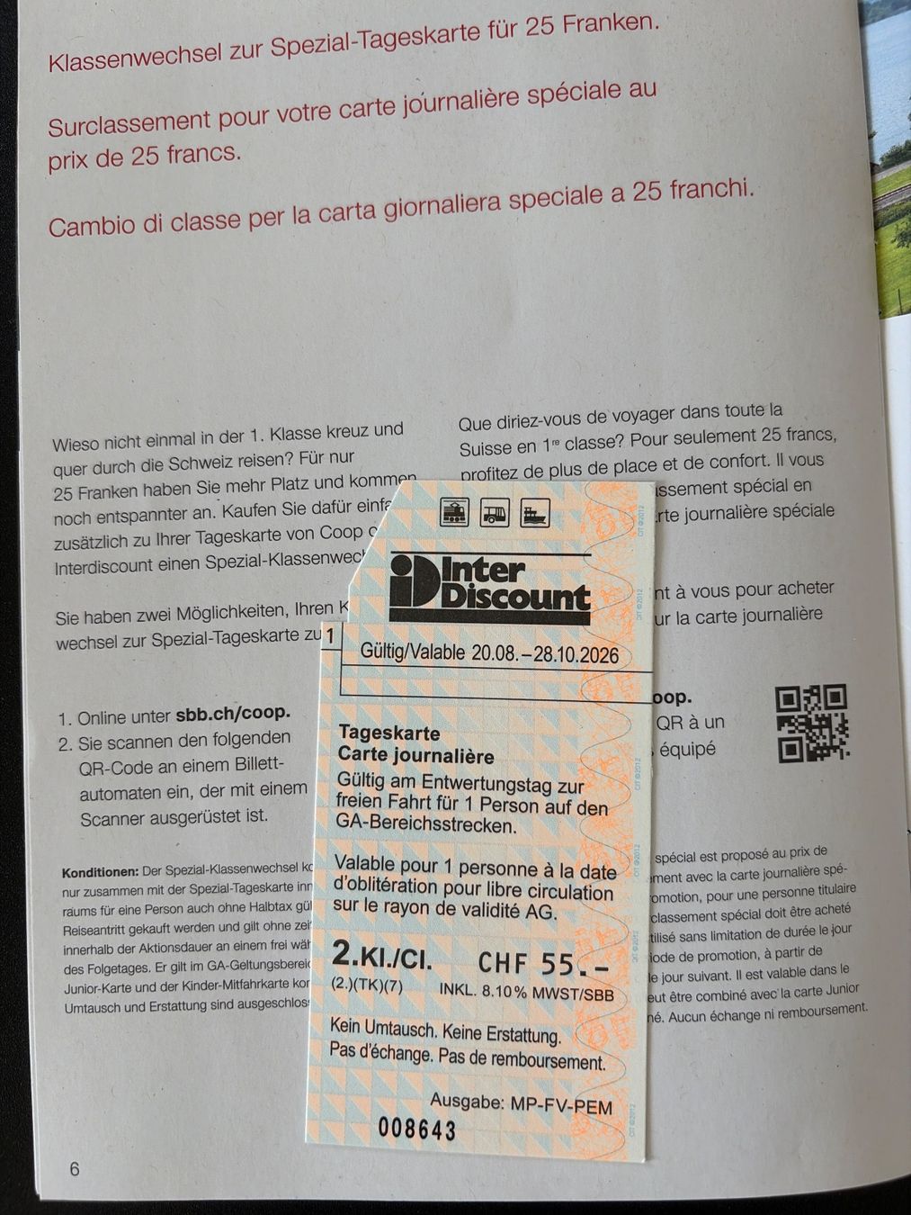 Biglietti: SBB Spezial Tageskarte – Nuovo e nell'imballaggio originale da Meilen venduto da Sura18 1