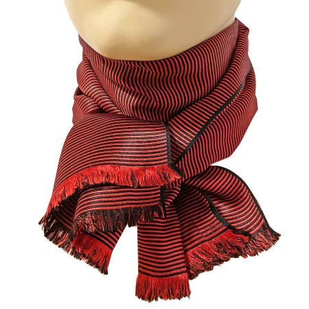 Schal Seidenreps schwarz-rot m Fransen unisex VINTAGE 1940s