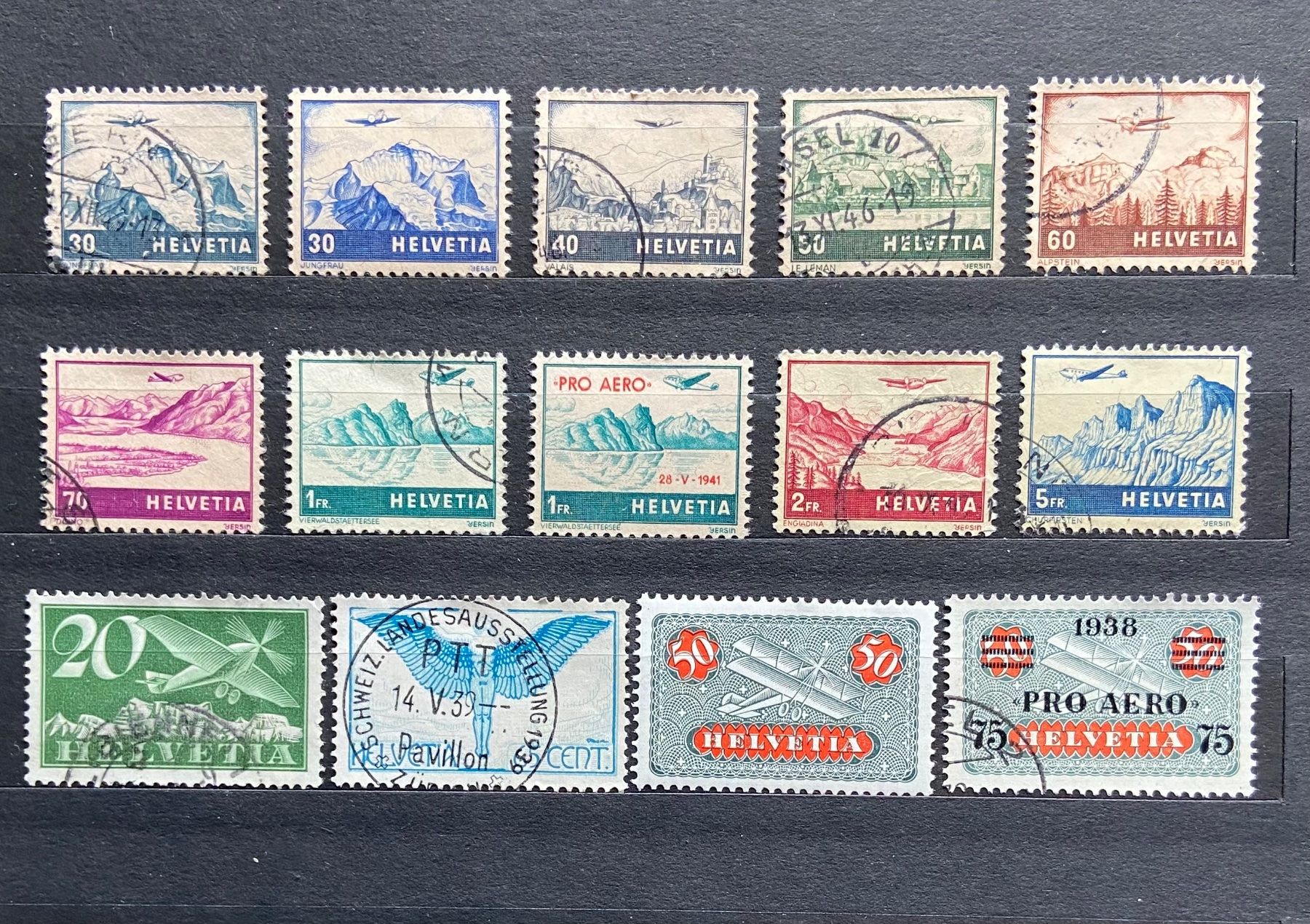 Alle Briefmarken: Briefmarken Schweizer Luftpost 1938-1941 – Gebraucht aus Münchringen von Hegelime-38