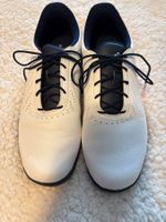 Golfschuh Adidas weiss m. Blau echt Leder Gr. 39 1/3 (US7.5)