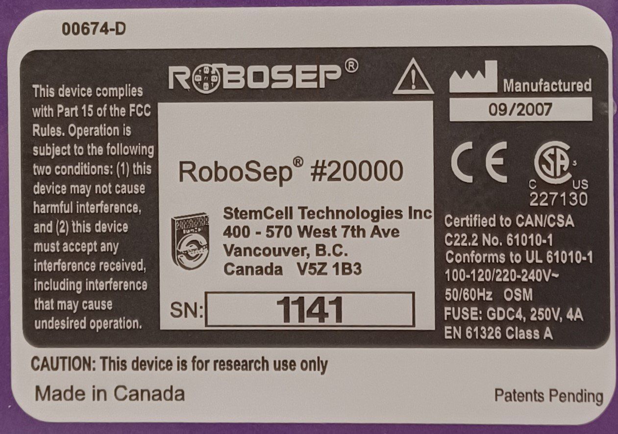 Accessori da laboratorio: StemCell Technologies Robosep 20000 – Usato da Niederdorf venduto da LeptonAG_Labor 2