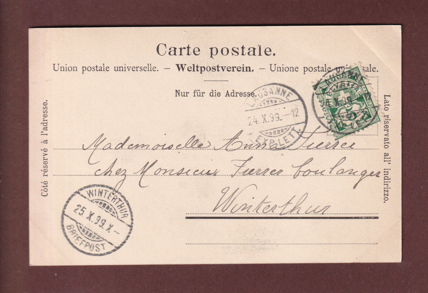 Cartoline postali: LAUSANNE - Château et Cathédrale - 1899 – Usato da Pully venduto da nicecards 1
