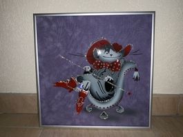Tableau avec cristaux de Swarovski "Chat botté"