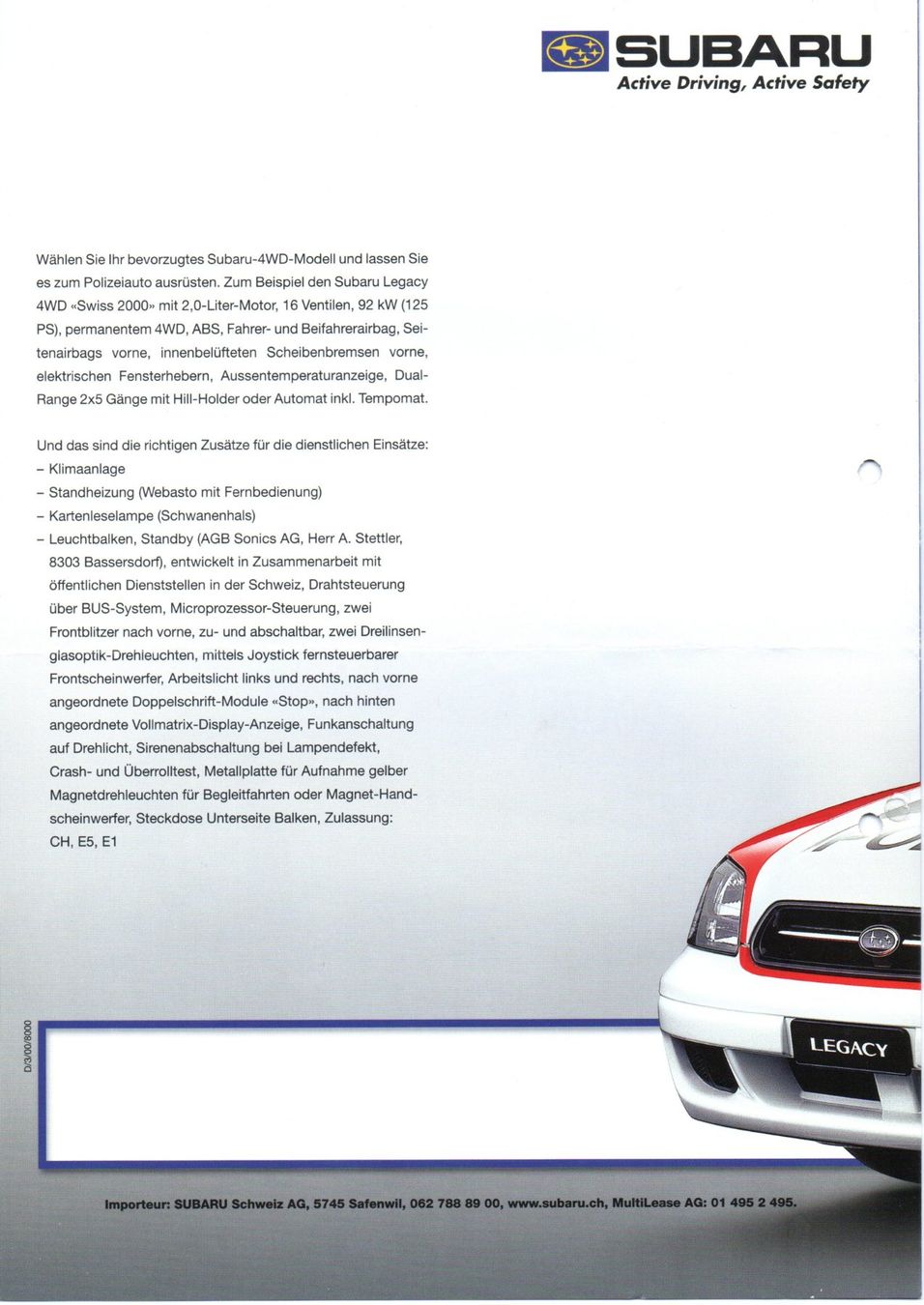 Subaru Automobili: Subaru Legacy 4WD "Polizei" - CH-Originalprospekt – Nuovo (secondo la descrizione) da Malans GR venduto da Chueche427 1