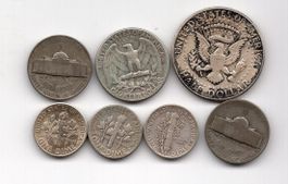 (1522) USA, 7 x Münzen Silber um 1950, ss-vz