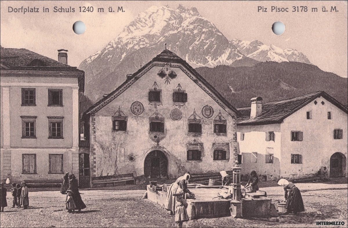 Ansichtskarten: Scuol Schuls // Dorfplatz // 1920 – Gebraucht aus Basel von intermezzo12