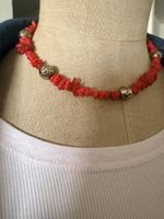 Stunning Red Coral & bronze Bead chocker necklace