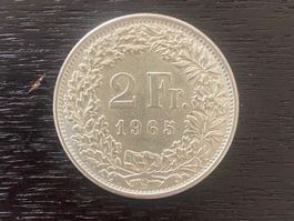 1 x 2 Franken Schweiz 1965 – sehr schöner Stempelglanz