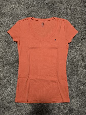 Tommy Hilfiger T-Shirt, orange, V-Ausschnitt, XS, Sommer ☀️