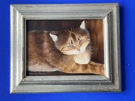 Verena Frank, Gemälde "Schlafende Katze" schön gerahmt