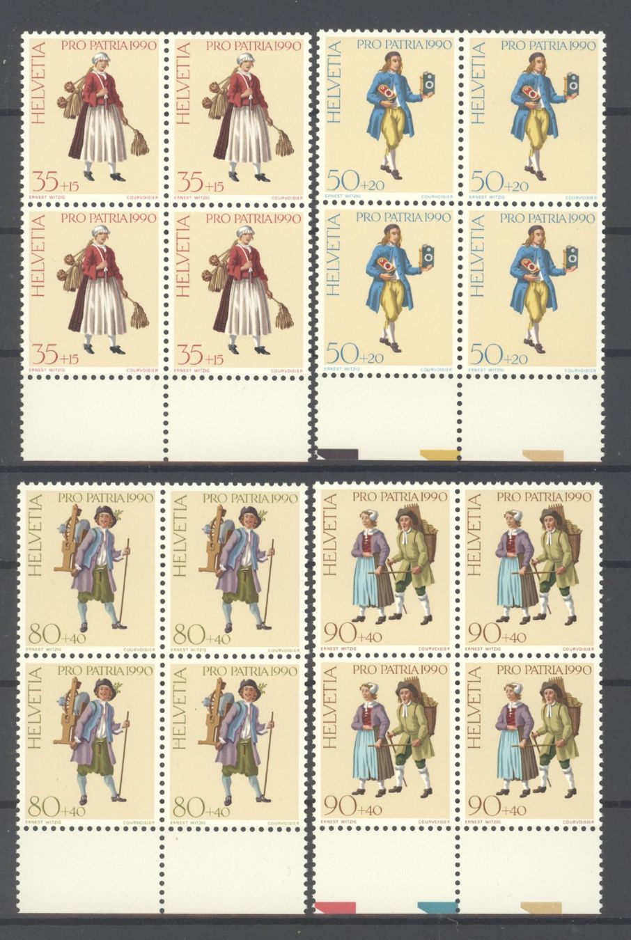 Tutti i francobolli: 1990, Pro Patria, Viererblöcke ** – Usato da Willisau venduto da Vollstempel