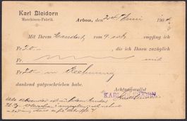 PK 1904 Karl Bleidorn Arbon mit Privatzudruck nach Trübbach