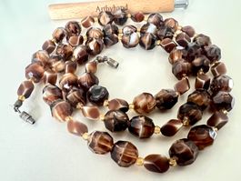 Leo-Look Longkette aus gebändertem Achat 88cm Vintage Unikat