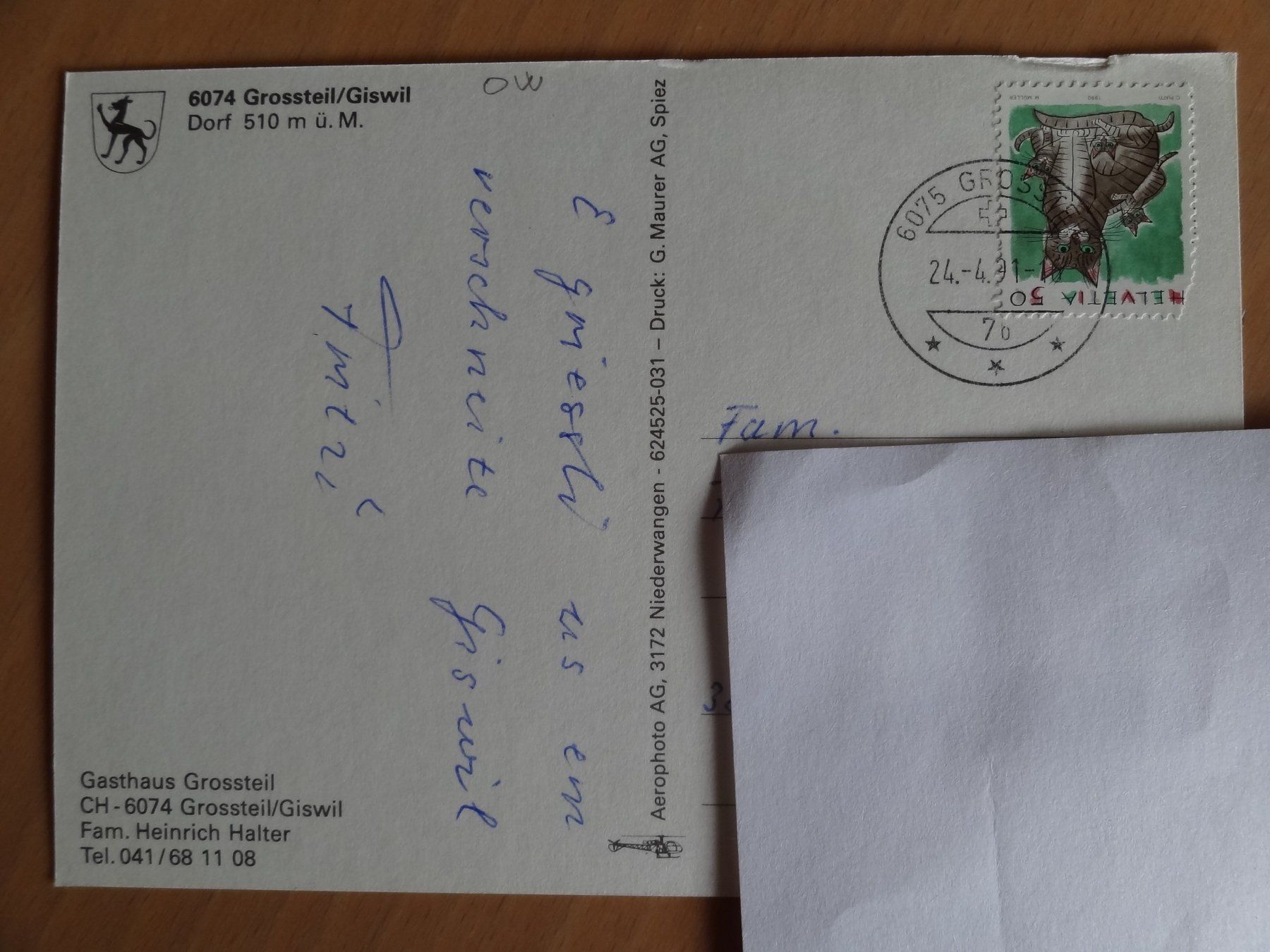 Cartoline postali: Grossteil / Giswil - 1991 – Usato da St Léonard venduto da Riglin 1
