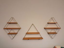 Wandregale 3er Set Holz Metall geometrisch