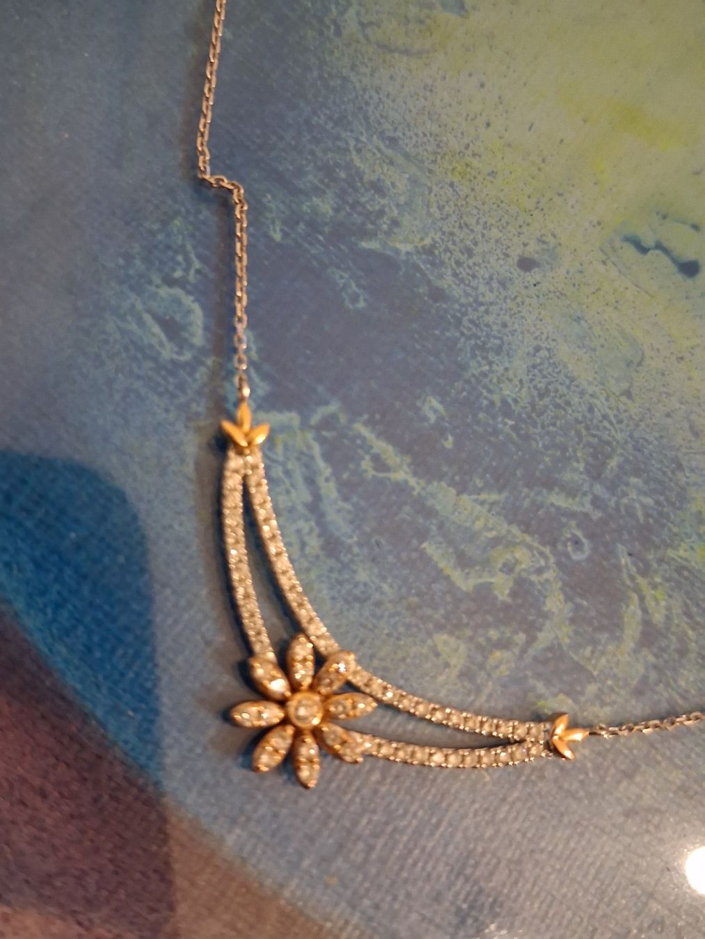 Catenine: Weissgold Collier Blumen Diamanten – Usato da Biel/Bienne venduto da gabiname